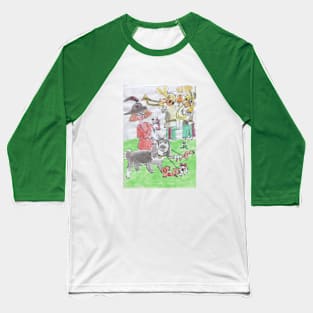 Lady on a Walk with her Dogs Baseball T-Shirt